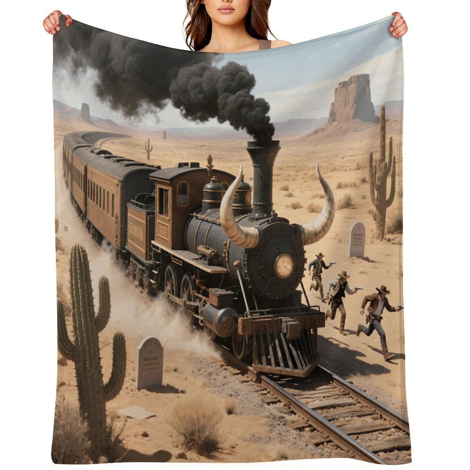 Steam Train in The Desert Throw Blanket for Couch and Bed Super Soft Warm Lightweight Throw Blankets Cozy Fuzzy Flannel Blanket Personalized Decorative Blankets for Sofa Decor 40"x50"