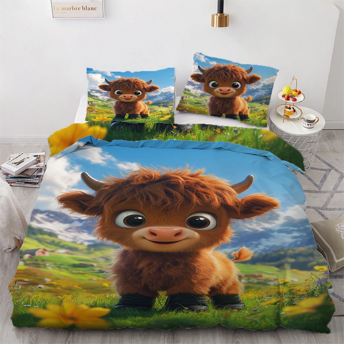 Ndxrwdzr Highland Cattle King Size Duvet Set Duvet Cover With Zipper Closure Bedding Set For Aldults Kids Soft Hypoallergenic Microfiber Quilt Cover 230X220 Cm + 2 Pillowcases 50X75 Cm