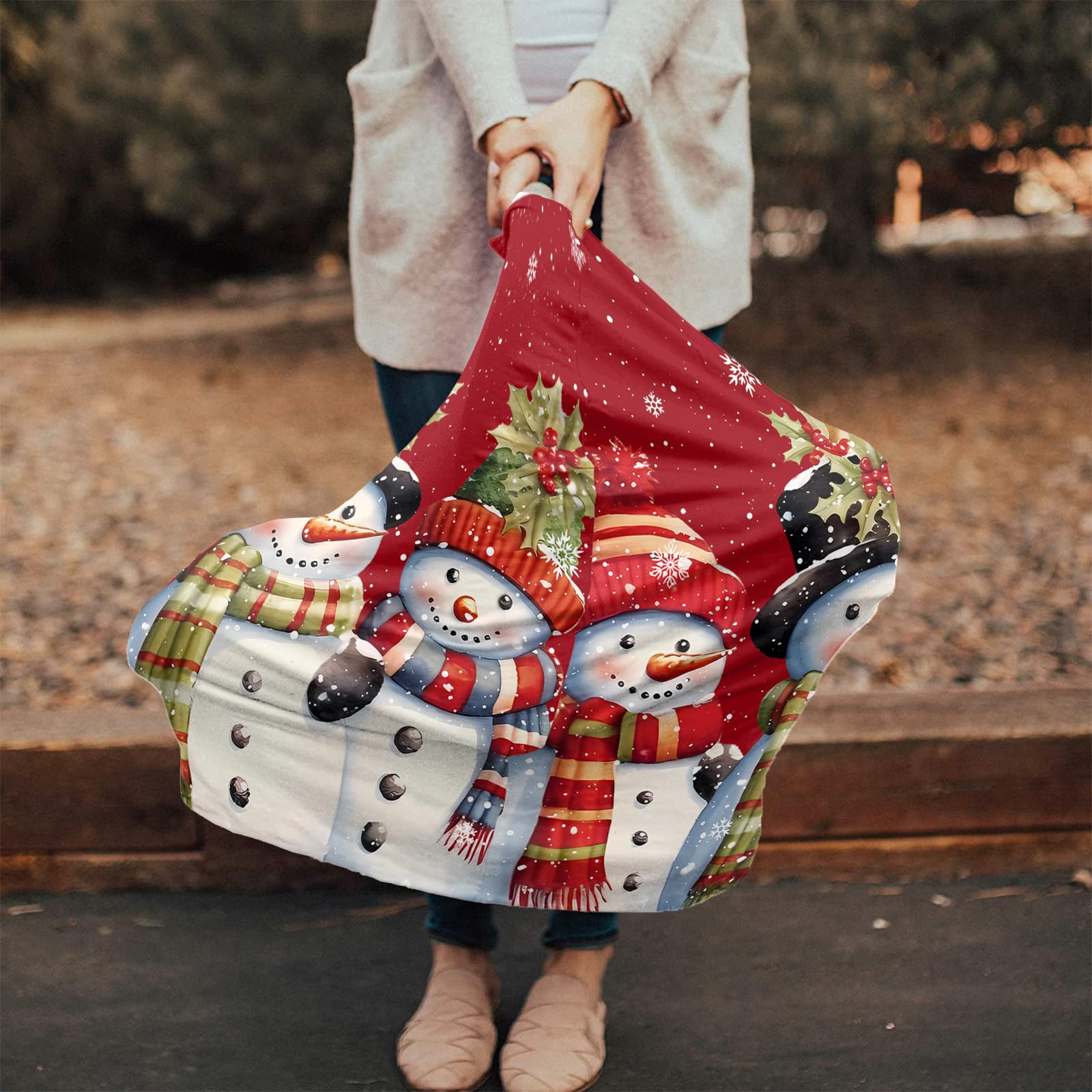 Nursing Cover for Breastfeeding Scarf, Snowman Snowflake Christmas Berry Red Baby Car Covers Super Soft Multi Use for Canopy Shopping Cart Cover Blanket Stroller Cover