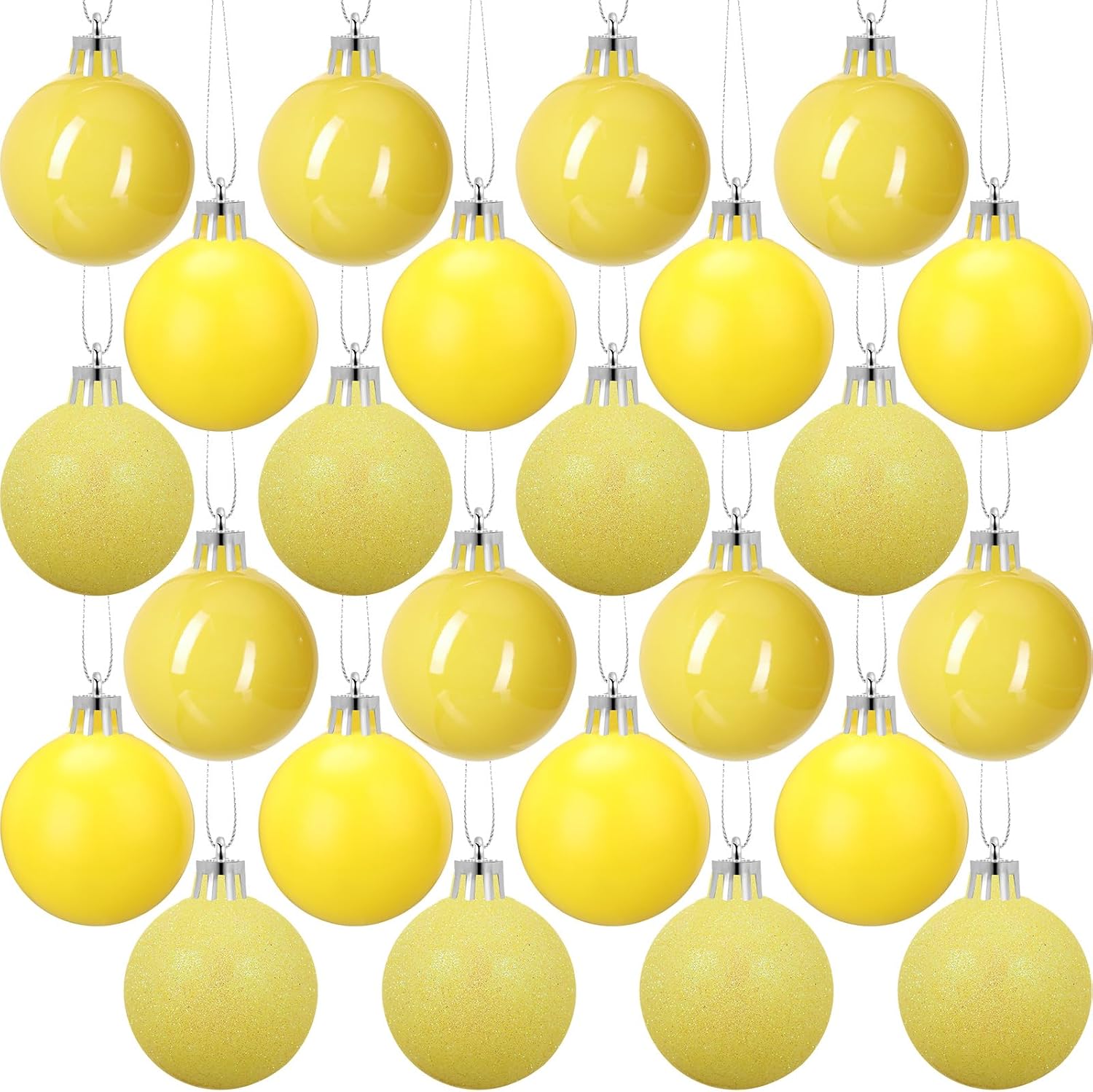 24 Pcs Yellow Christmas Balls - 2.36 Inch Hanging Decorations for Xmas Tree & Party Decor