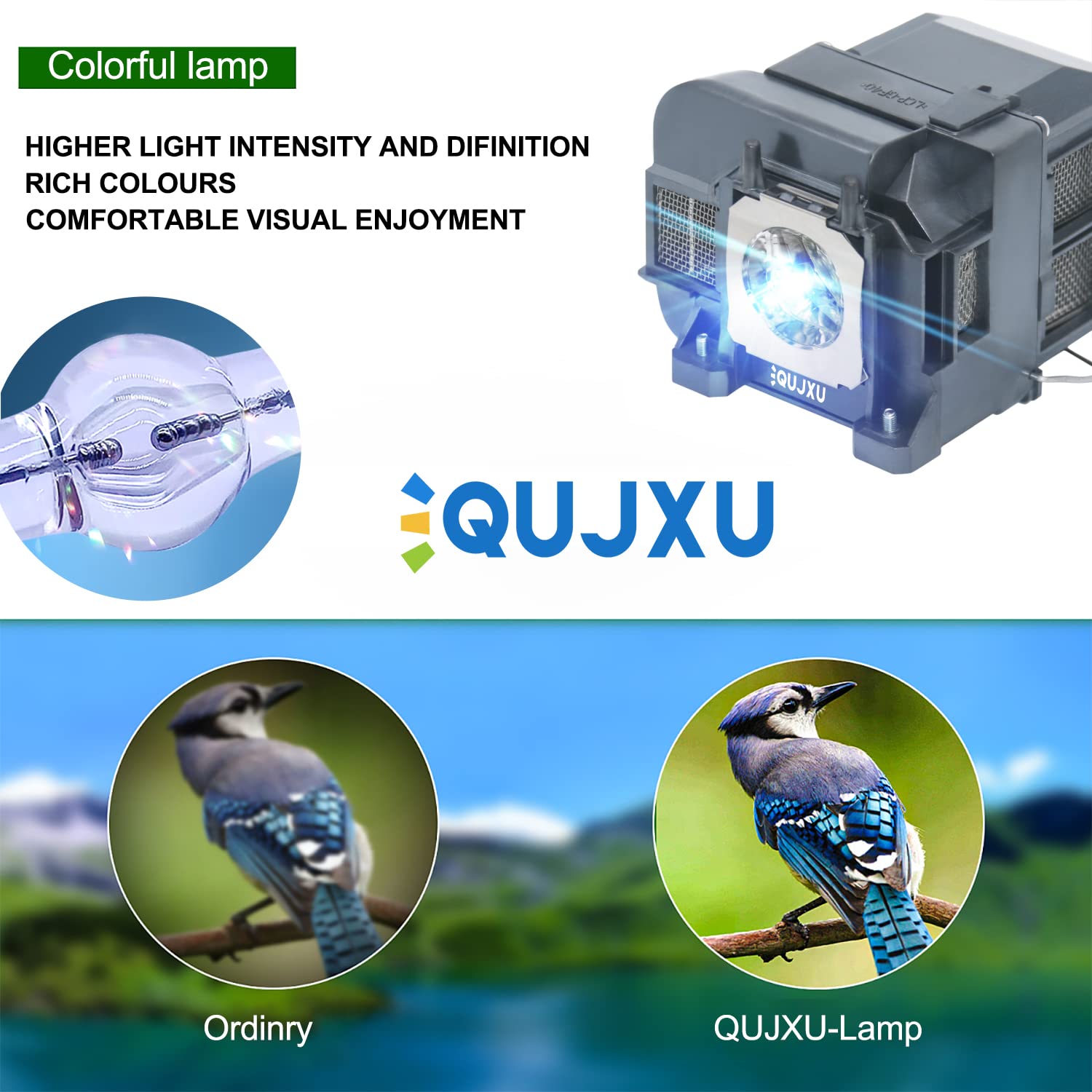 QUJXU ELPLP75 Projector Lamp for Epson PowerLite 1940W 1945W 1950 1955 1960 1965 EB-1940W EB-1945W EB-1950 EB-1955 EB-1960 EB-1965 V13H010L75 Replacement Projector Lamp Bulb with Housing