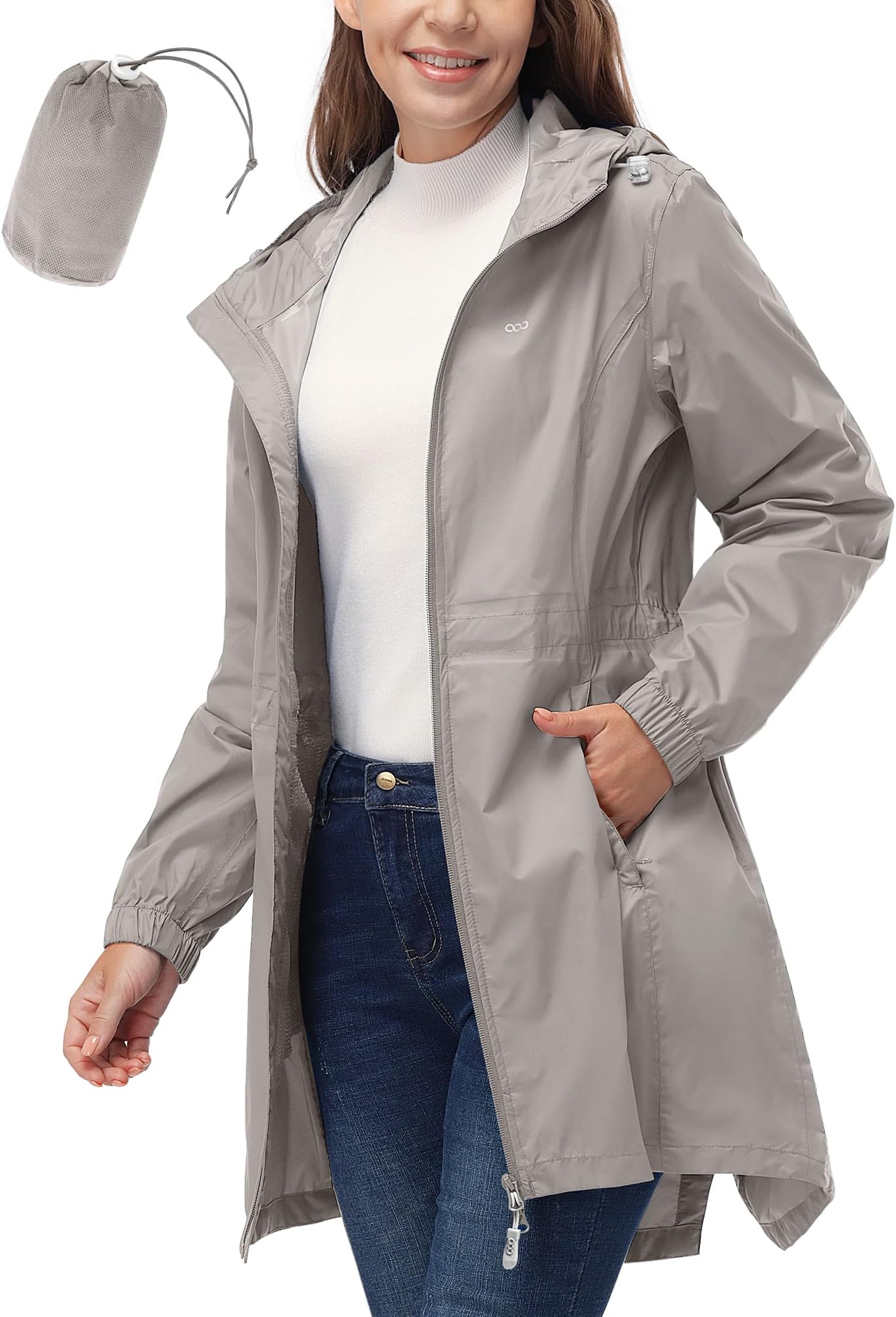 33,000ft Women's Rain Jacket Lightweight Hooded Long Rain Coat Waterproof Jacket Ladies Packable Functional Jacket Windbreaker Breathable Active Outdoor Coats