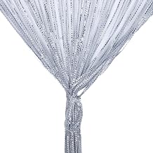 Vidillo Door String Curtain, Wall Panel Fringe Window Room Divider Blind, Home Patio Bedroom Decorative Tassel Screen Ribbon Strings Strip Silver Thread Screen for Wedding Coffee House Grey