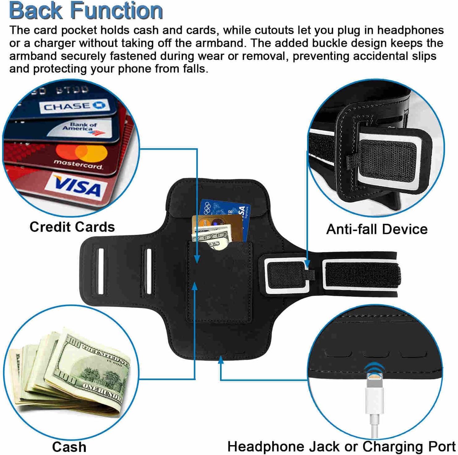 Running Armband for Google Pixel 10/10 Pro/9/9 Pro/9a/8/8a/7/7a, BUMOVE Phone Armband with Card Slot/Key Pockets and Headset Locker (Black)
