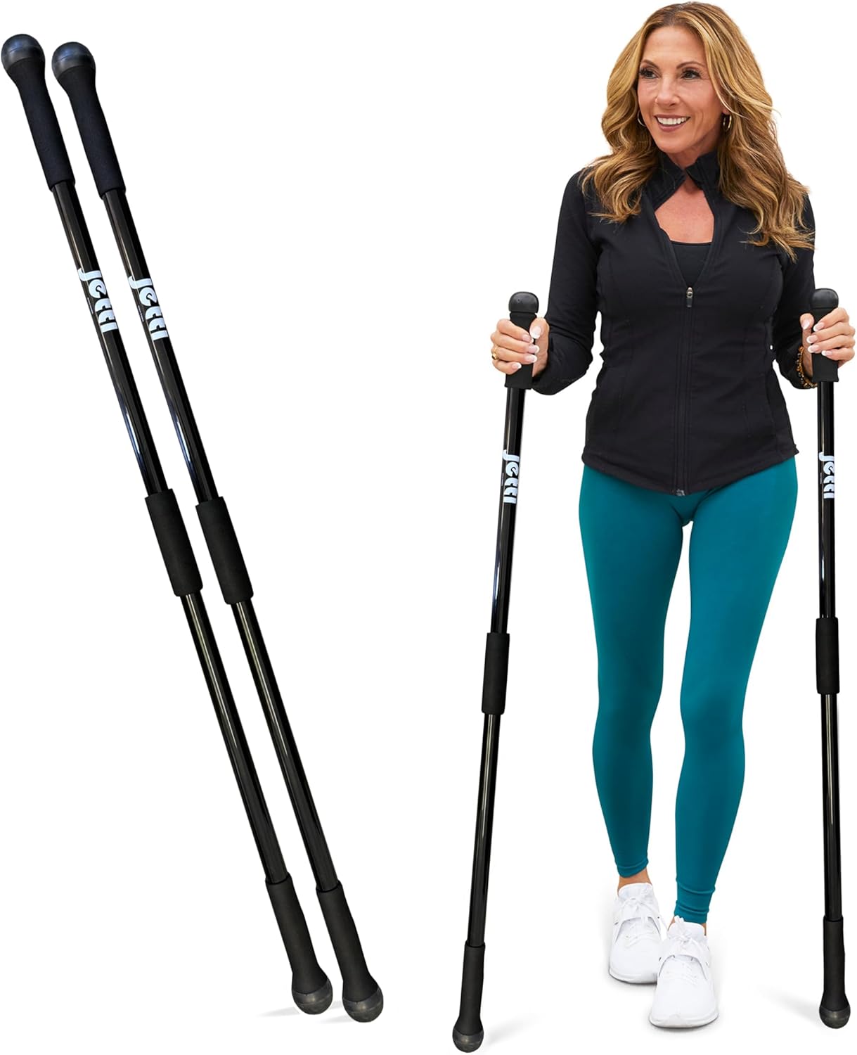 Weighted Walking Sticks for Seniors, Women & Men – 1.2lb Each Ergonomic Hiking Poles for Balance, Posture & Stability – Durable Trekking Poles for Walking (Small, Black)