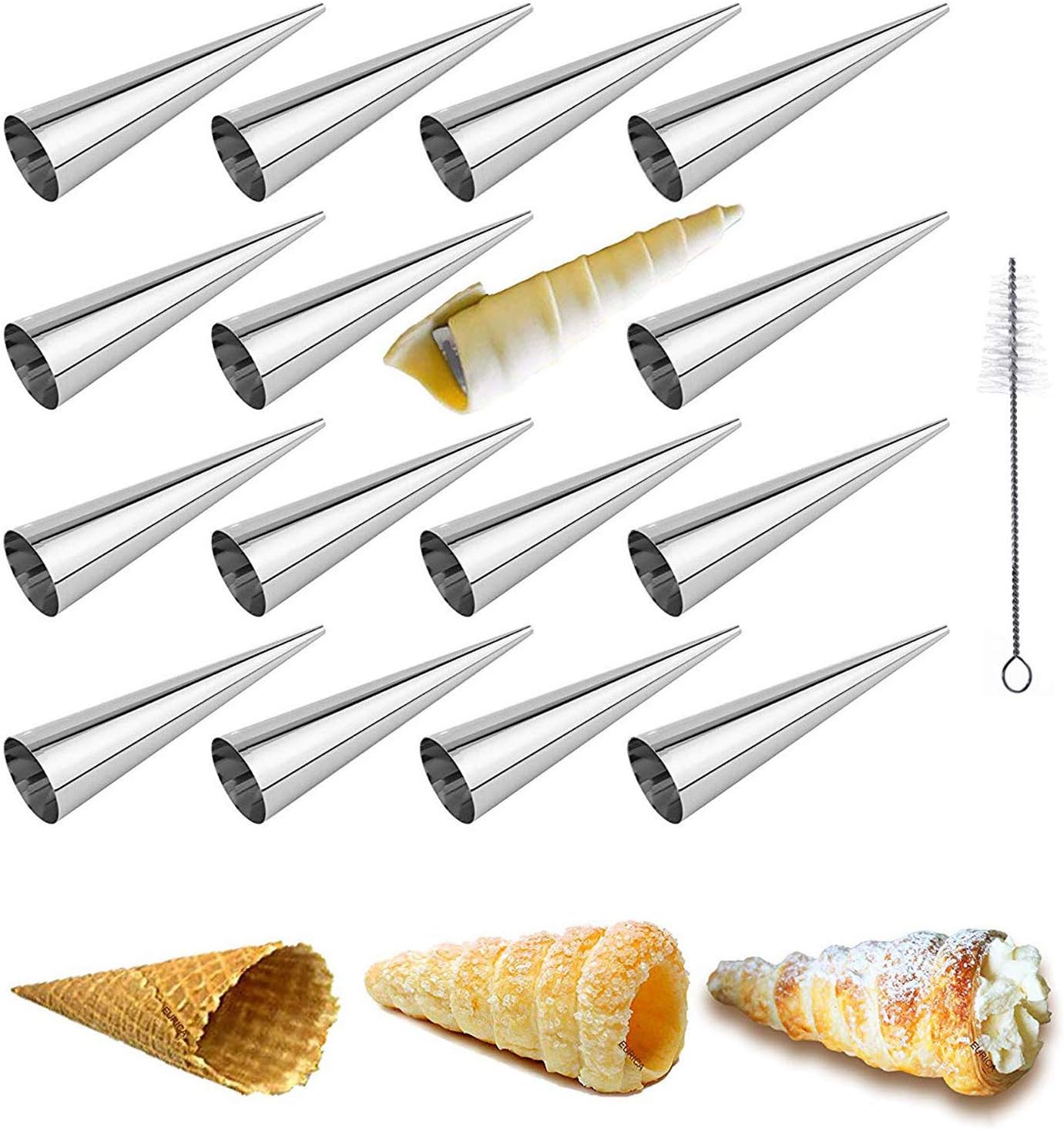 Holzsammlung16pcs Cream Horn Moulds, Stainless Steel Cream Roll Cones, Cream Roll Moulds, Baking Cones Non Stick, Cannoli Tubes Forms Molds for Danish Pastry Lady Lock Form Croissant Shell Ice Cream
