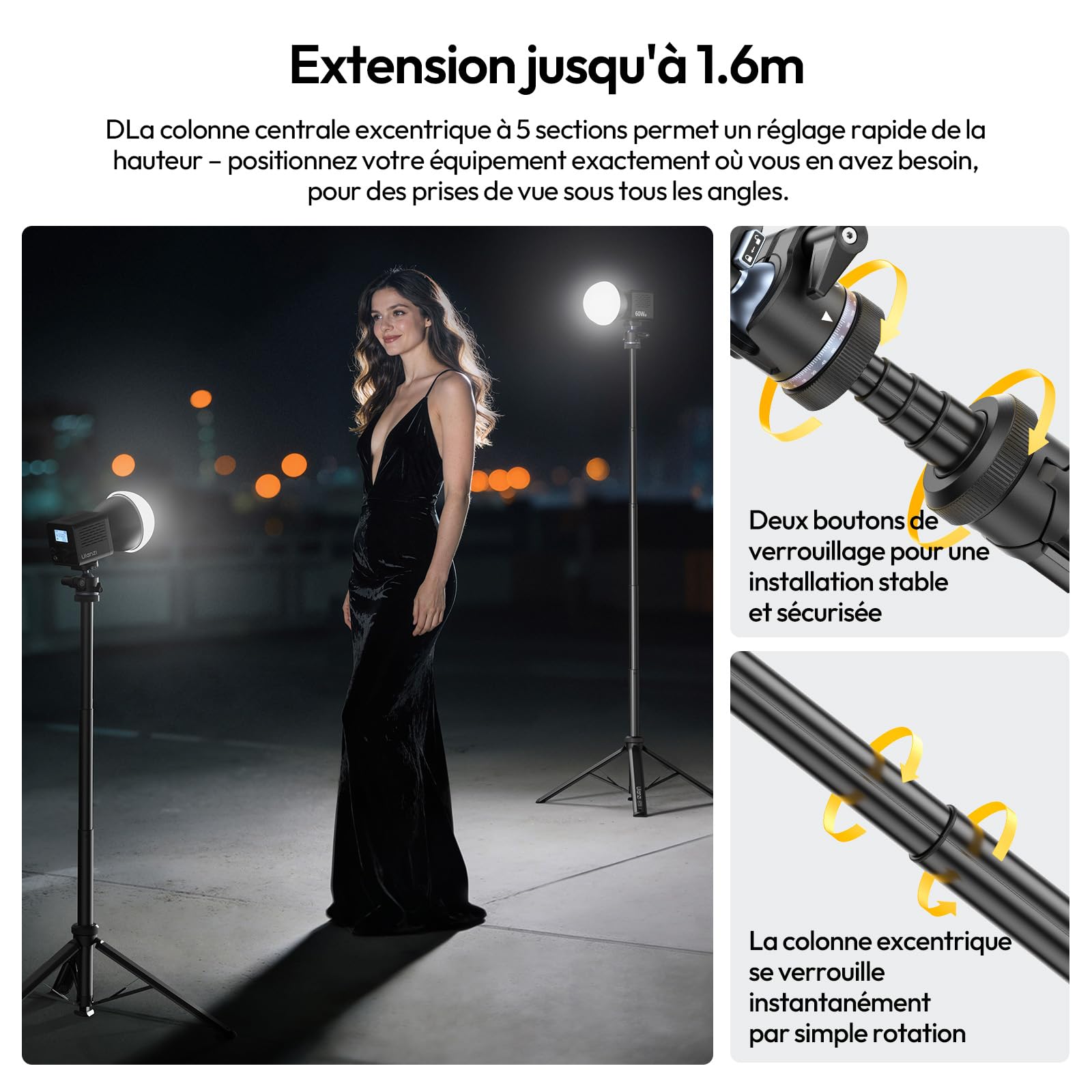 ULANZI MT93 Trépied Universel 1/4'' pour Appareil Photo Lampe [Déploiement Automatique] 160cm en Alu, Fixation Rapide Uka, Rotule à 360°, Charge 5kg pour Diffusion en direct, Extérieur, Léger avec Sac