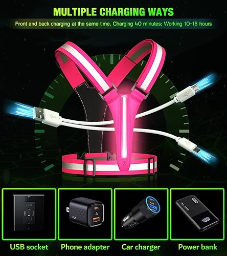 Miniatura 5 de Chaleco reflectante para correr con luz LED, chaleco reflectante para corredores de caminata nocturna, chaleco reflectante LED recargable de alta