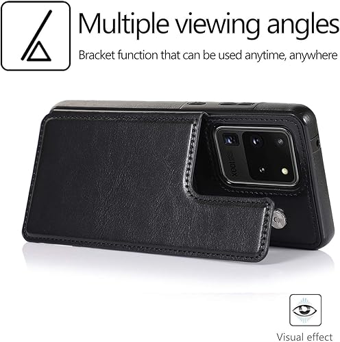 Miniatura 5 de ZYZX Funda tipo cartera para Samsung Galaxy S20 Ultra (no S20) con tarjetero y tapa de piel sintética con función atril, cierre magnético, a prueba