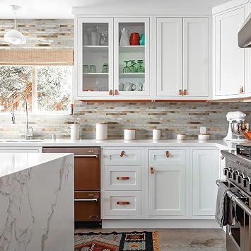 KASARO Peel and Stick Marble Backsplash Tile, 1-Sheet, Beige Marble with Vintage Golden Stripes, Self-Adhesive Aluminum Wall Tile for Kitchen, Bathroom, Fireplace, RV (11.4x10.6, 4mm Thick)