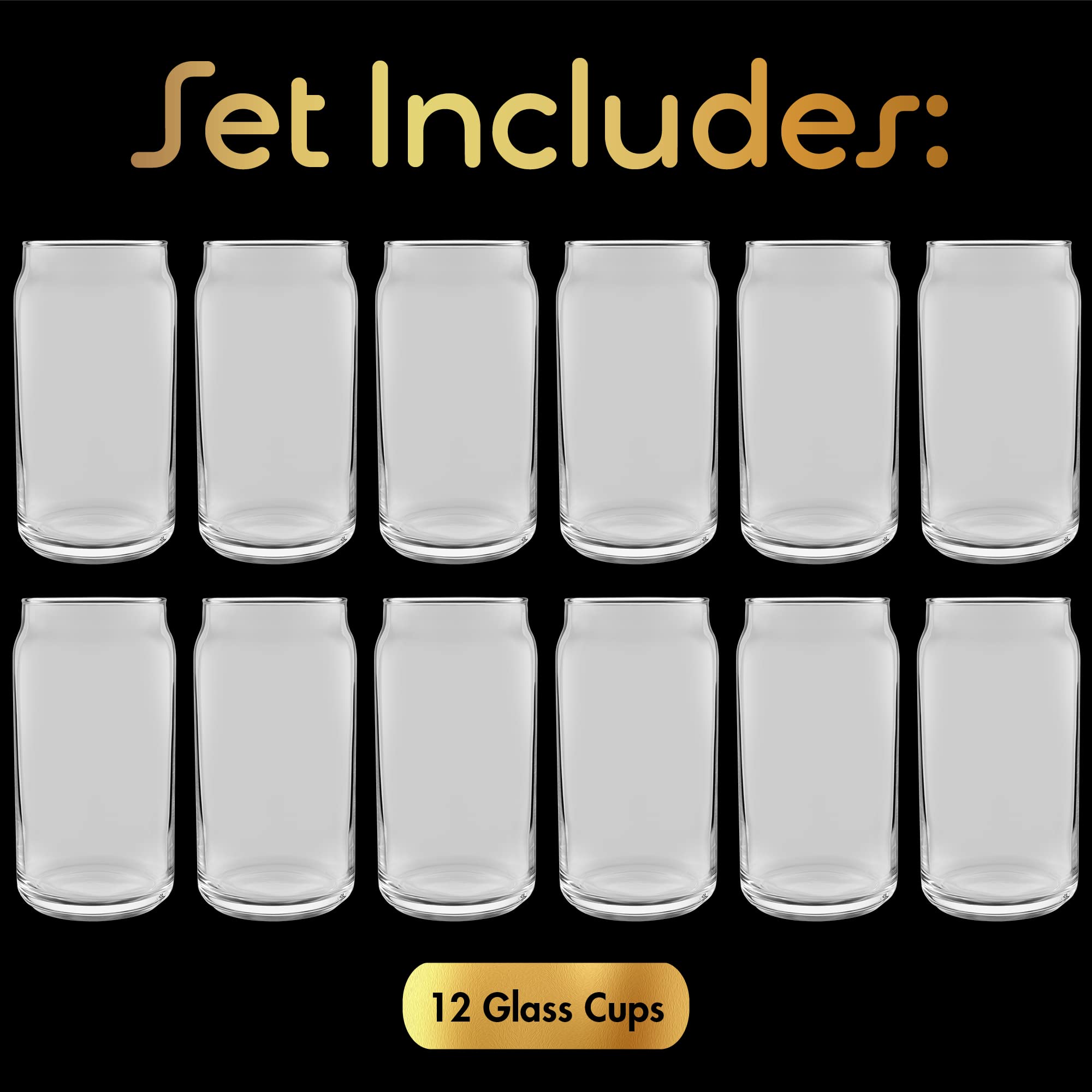 Vasos de vidrio con forma de lata de 16 onzas, juego de 12 vasos de lata de cerveza, vasos estéticos de vidrio transparente, vasos de cerveza, vasos de cóctel altos, vasos frescos para cocina,