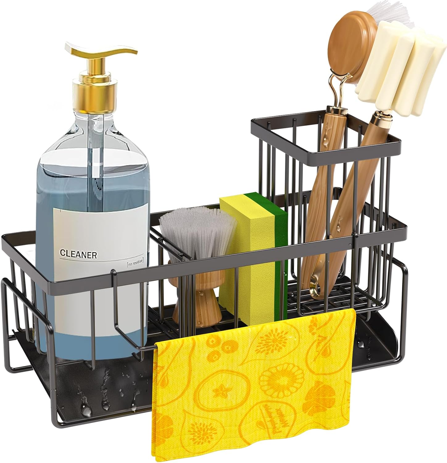 Kitchen Sink Caddy Organizer– Rustproof Sponge Holder for Sink with Drainage – Space-Saving Organizer for Storage & Countertop Organization – Kitchen Gadget & Accessory & Decor (Black)