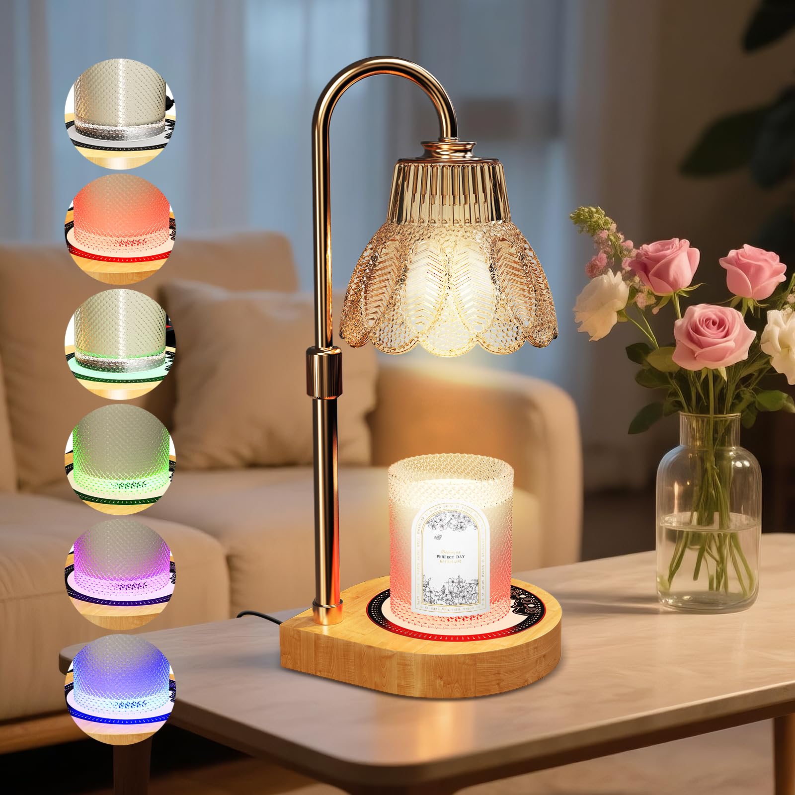 MQFORU Podgrzewacz do świec Lampa, Podgrzewacz do świec, Podgrzewacz do wosku z dyfuzorem zapachu z timer' + 'em i światłami atmosferycznymi, regulowana jasność elektryczna lampa zapachowa