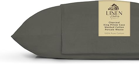 Linen Home Washed Cotton Percale Pillowcases King Size, Charcoal, 2 Pieces of Pillow Case, Soft and Cool Strong Bed Linen, 21 inches X 40 inches