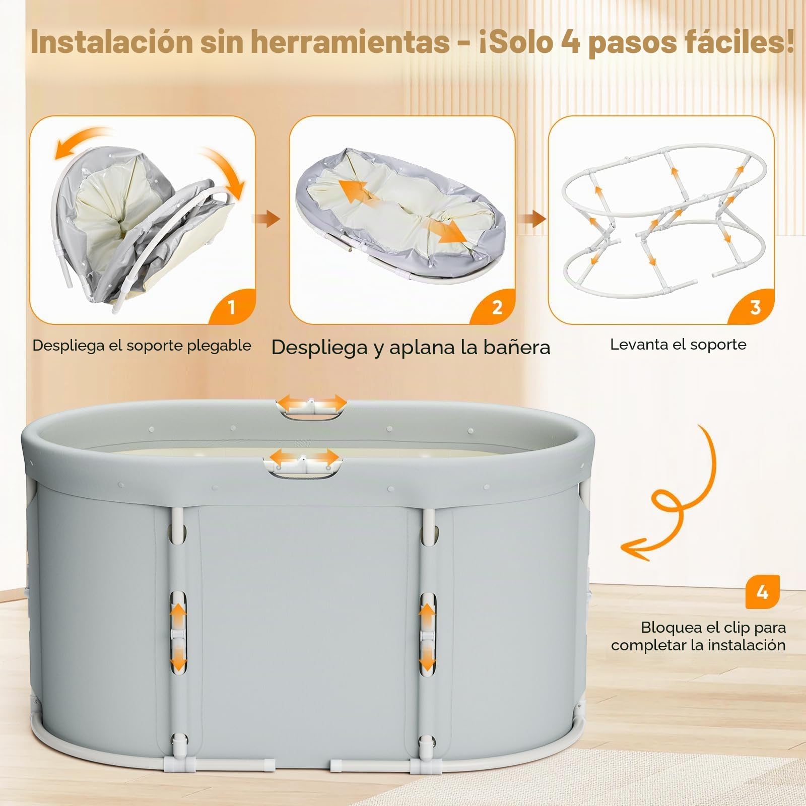 Bañera portátil plegable para ducha, bañera plegable para adultos y niños, bañera independiente para baño caliente y baño de hielo ((bañera plegable ovalada))