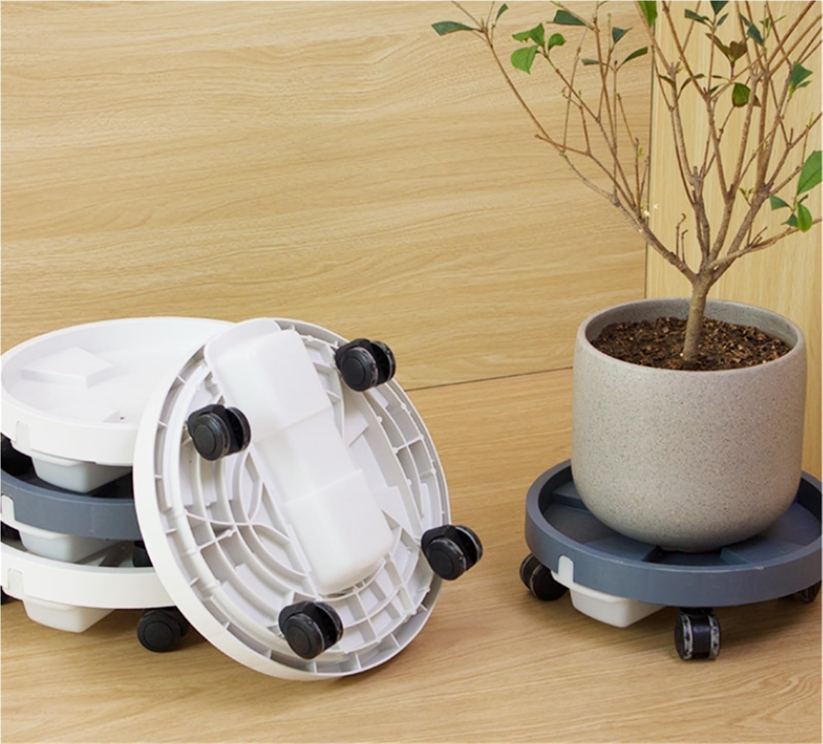 Carrito para macetas con ruedas de bloqueo, 32 cm, color gris, para uso en interiores y exteriores, perfecto para árboles en macetas y movilidad en el jardín, herramienta de utilidad resistente