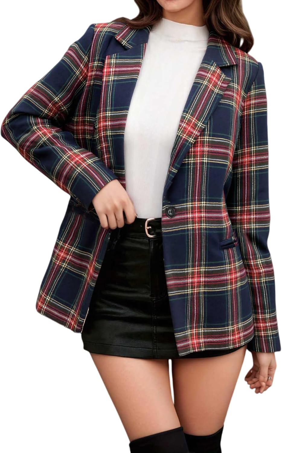 MINTLIMIT Plaid Blazer Jacket for Womens Long Sleeve 2026 Work Office Blazer Lapel Button Work Formal Blazer Jackets