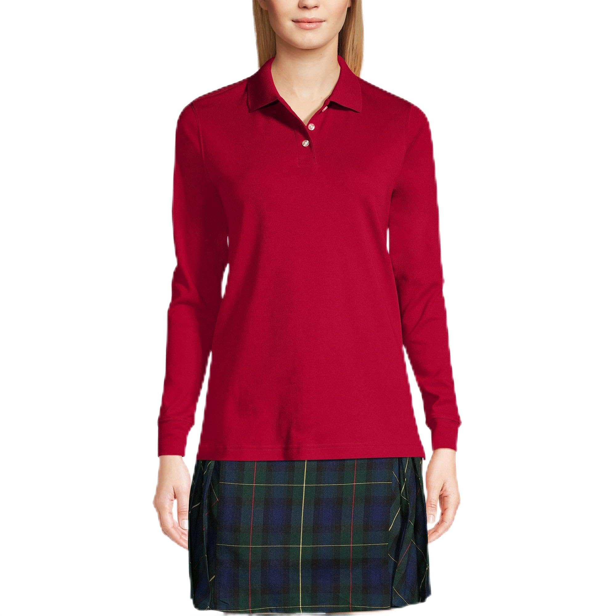 Lands' End School Uniform Kids Long Sleeve Interlock Polo Shirt