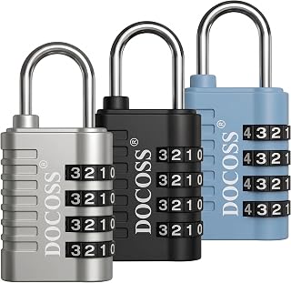 DOCOSS Metal 4 Digit Combination Number Lock for Luggage Bag,Water-Resistant & Hardened Shackle,Pack of 3 (... — Travel Locks