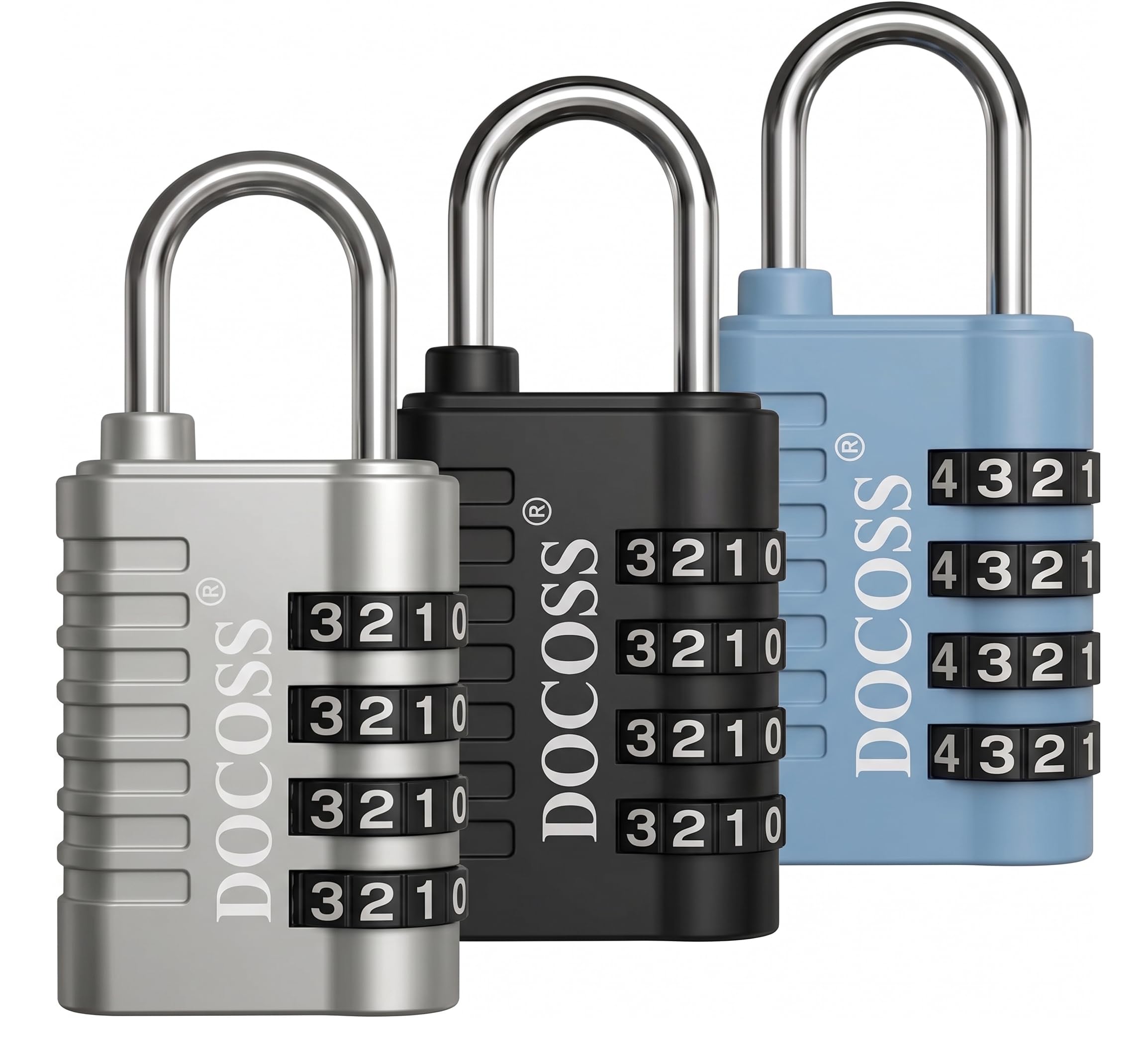 DOCOSS Metal 4 Digit Combination Number Lock for Luggage Bag,Water-Resistant & Hardened Shackle,Pack of 3 (Black,Silver, Blue)-image-5