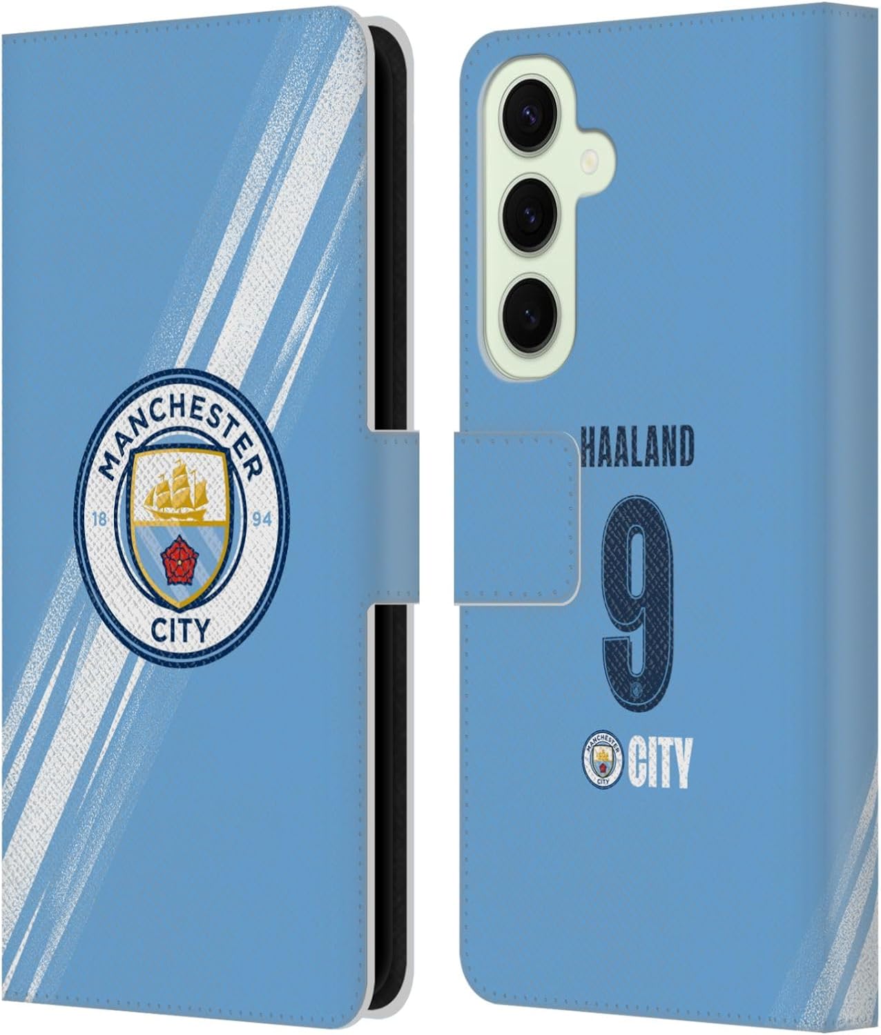 Head Case Designs Officially Licensed Manchester City Man City FC Erling Haaland 2025/26 Players Home Kit Leather Wallet Case Compatible with Samsung Galaxy S25+