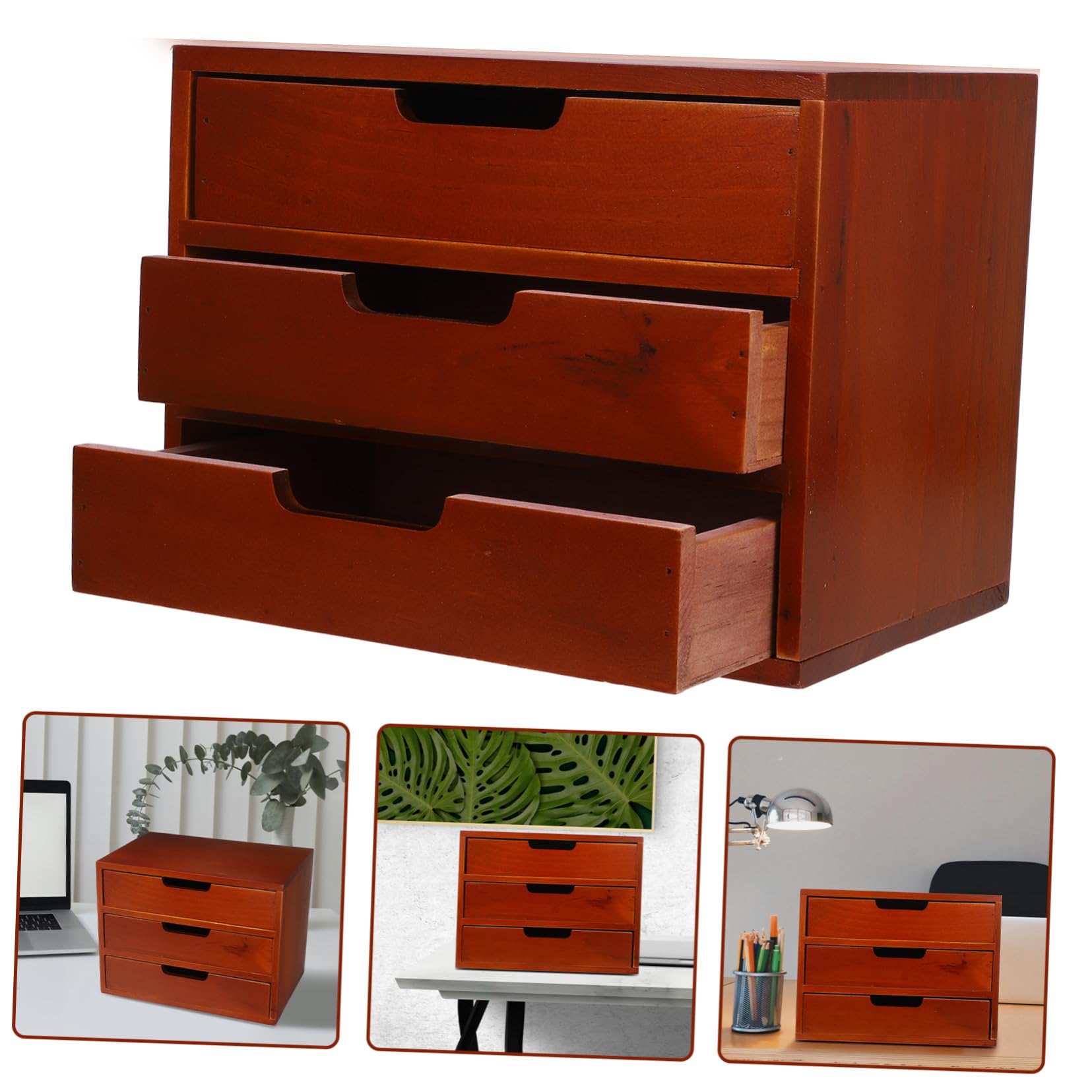 Organizzatore da Scrivania a Cassetti a Tre Livelli in Legno Marrone | Comò e Soggiorno, Facile da Pulire e Usare, Soluzione Multi-livello per Piccoli Oggetti