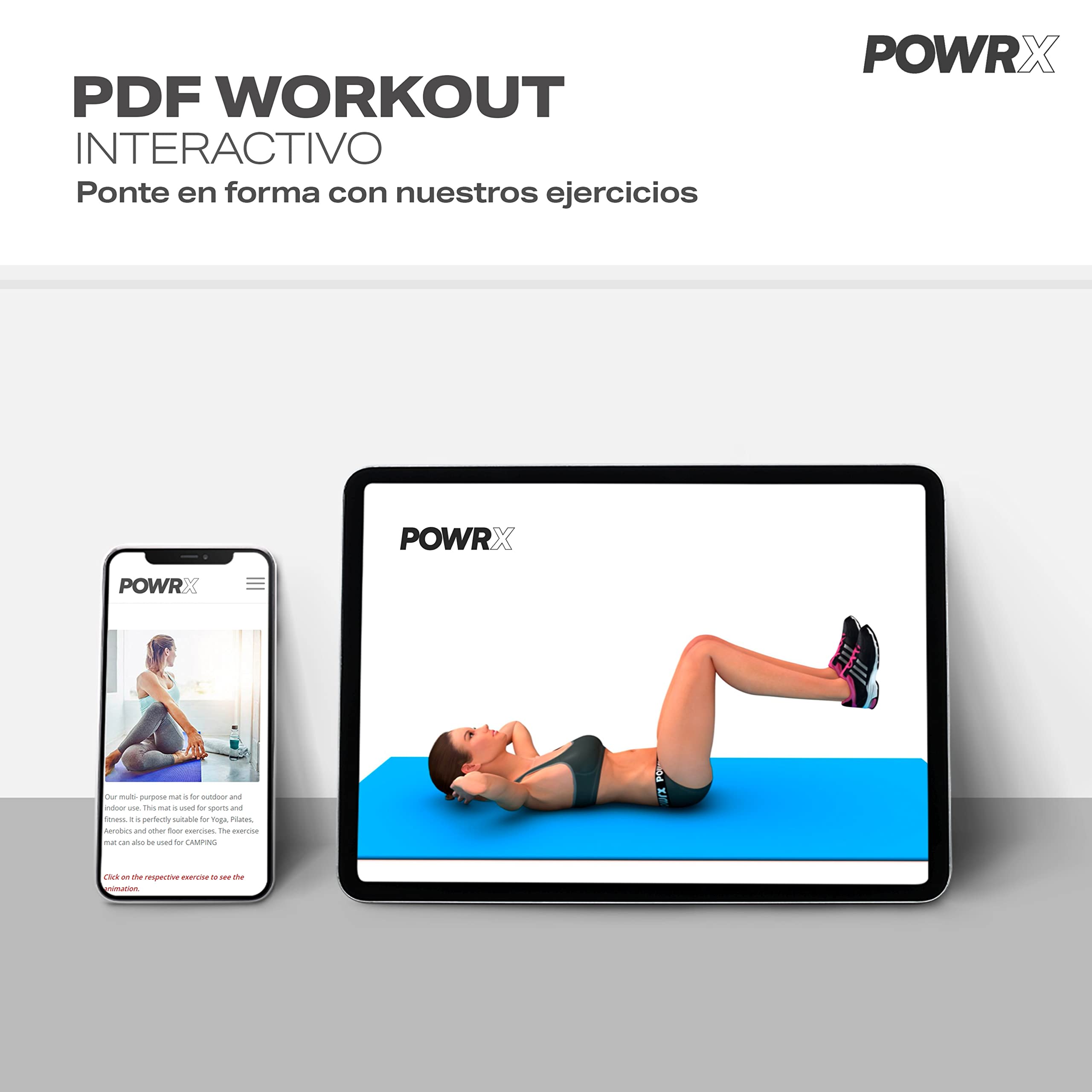 POWRX - Colchoneta fitness antideslizante 190 x 60, 80, 100 cm - Esterilla ideal para yoga, pilates y ginnasia - Extra suave y Grosor de 1,5 cm - Ecológica con cinta para transporte y funda + Poster