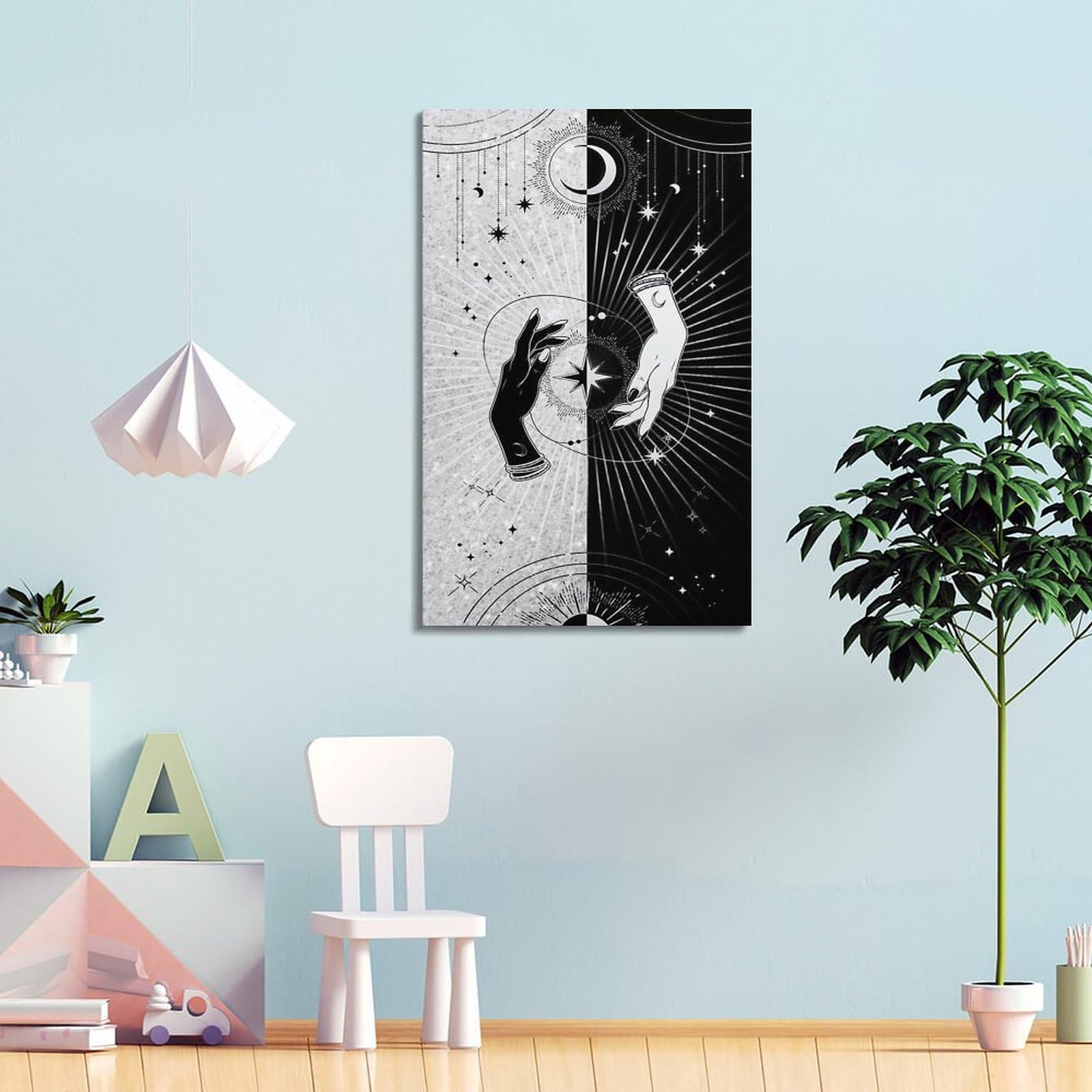 GLJXFP Poster su tela con tarocchi alternati in bianco e nero con palma alternata, decorazione artistica da parete, 60 x 90 cm