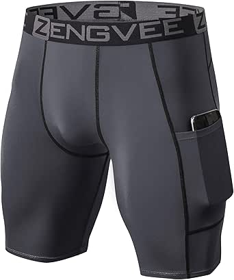 ZENGVEE Compressie Short 3-Pak Compressiebroek with Telefoonzakken Strakke Herenshorts for Rennen Buitensport Rotsklimmen Gym(1011)-Black Grey Yellow-XL