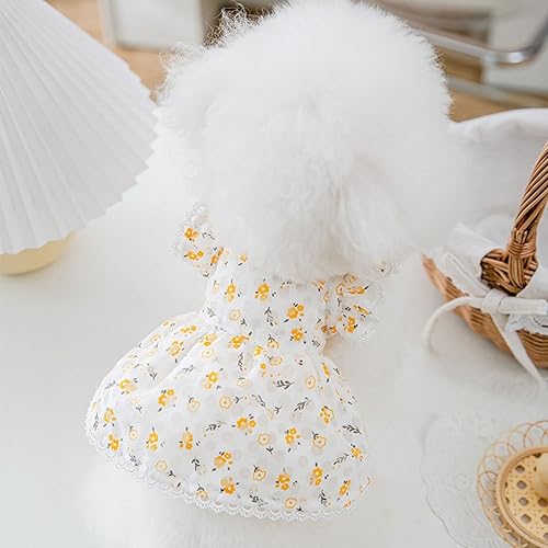 Miniatura 4 de Vestido para perro con manga abombada, amarillo limón, girasol, piña, a cuadros, ropa de verano para perros pequeños y niñas