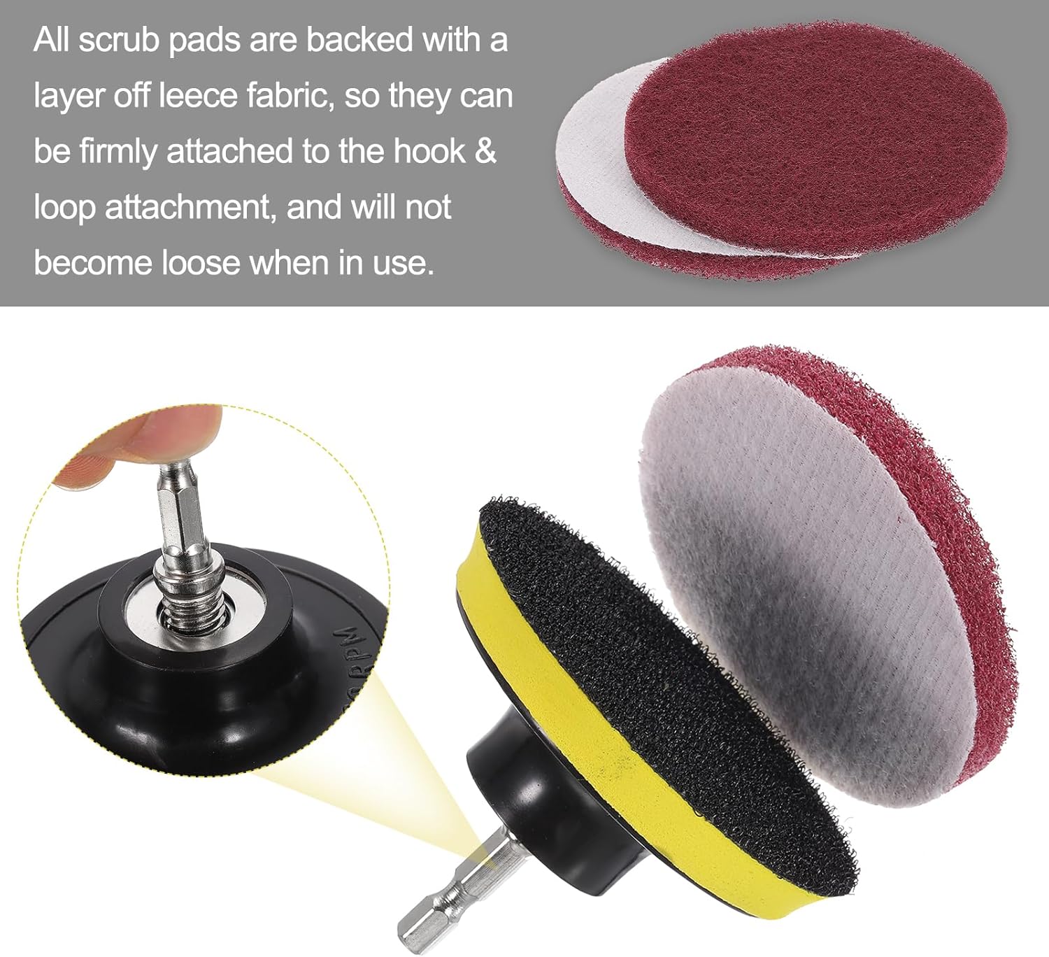 uxcell 27 Pcs 5 Inch Nylon Hoop Scrubbing Pad 240/400/800 Grits Scrubber Scouring Pads Hoop and Loop Surface Conditioning Drill Scuffing Disc, Green/Red/Grey