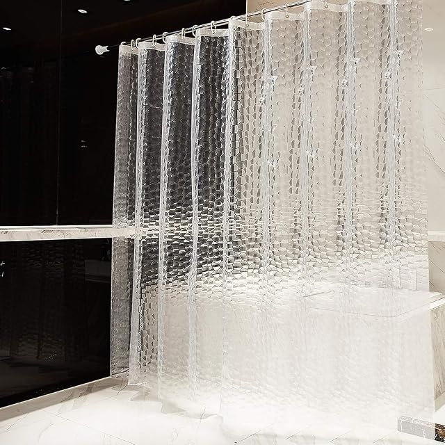 OTraki Shower Curtain 240 x 200 cm Bathroom Curtain 94 x 78 Inch 3D Weighted Semi Transparent EVA Waterproof and Mildew Resistant Bath Curtain Washable Shower Curtain Liner with 16 Curtain Hooks