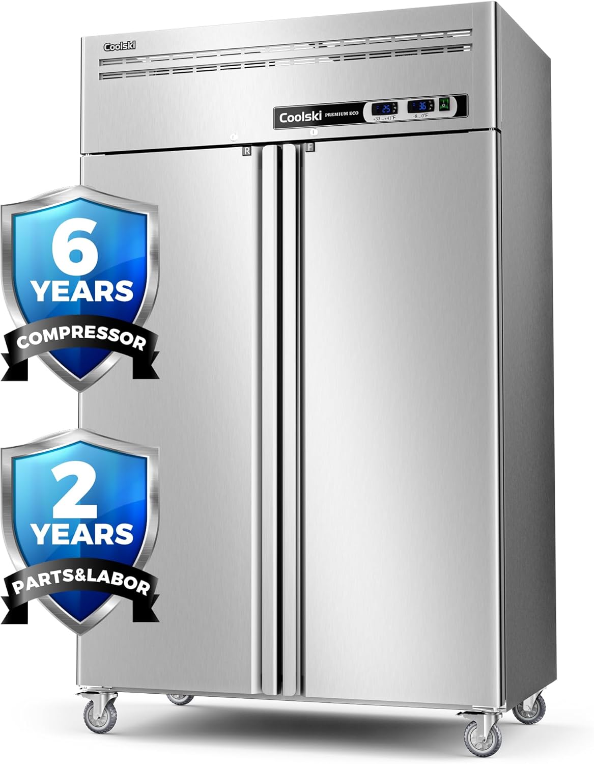 Coolski 48" W Commercial Refrigerator 2 Door, 36 Cu.ft Reach In Fan Cooling Commercial Refrigerator and Freezer Combo for Restaurant Kitchen Cafe School Garage Food Truck Church
