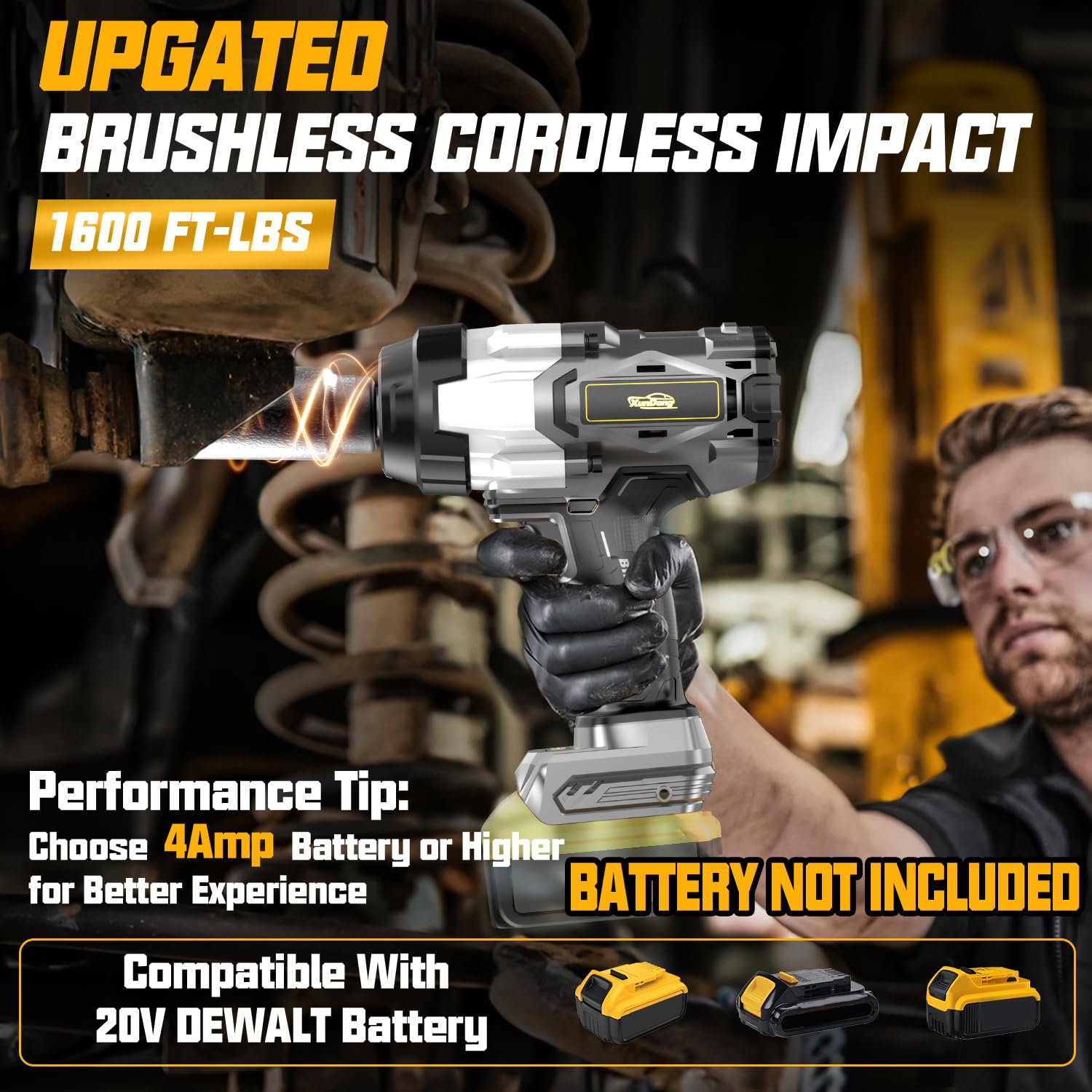 Avvitatore a percussione senza fili da 1/2" per batteria Dewalt da 20 V, 1600 Ft-lb(2200 N.m) Pistola a percussione ad alta coppia pesante, avvitatore elettrico senza spazzole con 4 modalità di