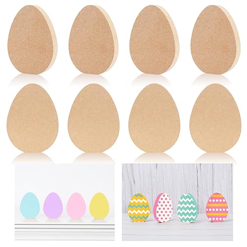 Whaline 8Pcs Easter Wooden Cutouts Unfinished Easter Egg Shaped Table