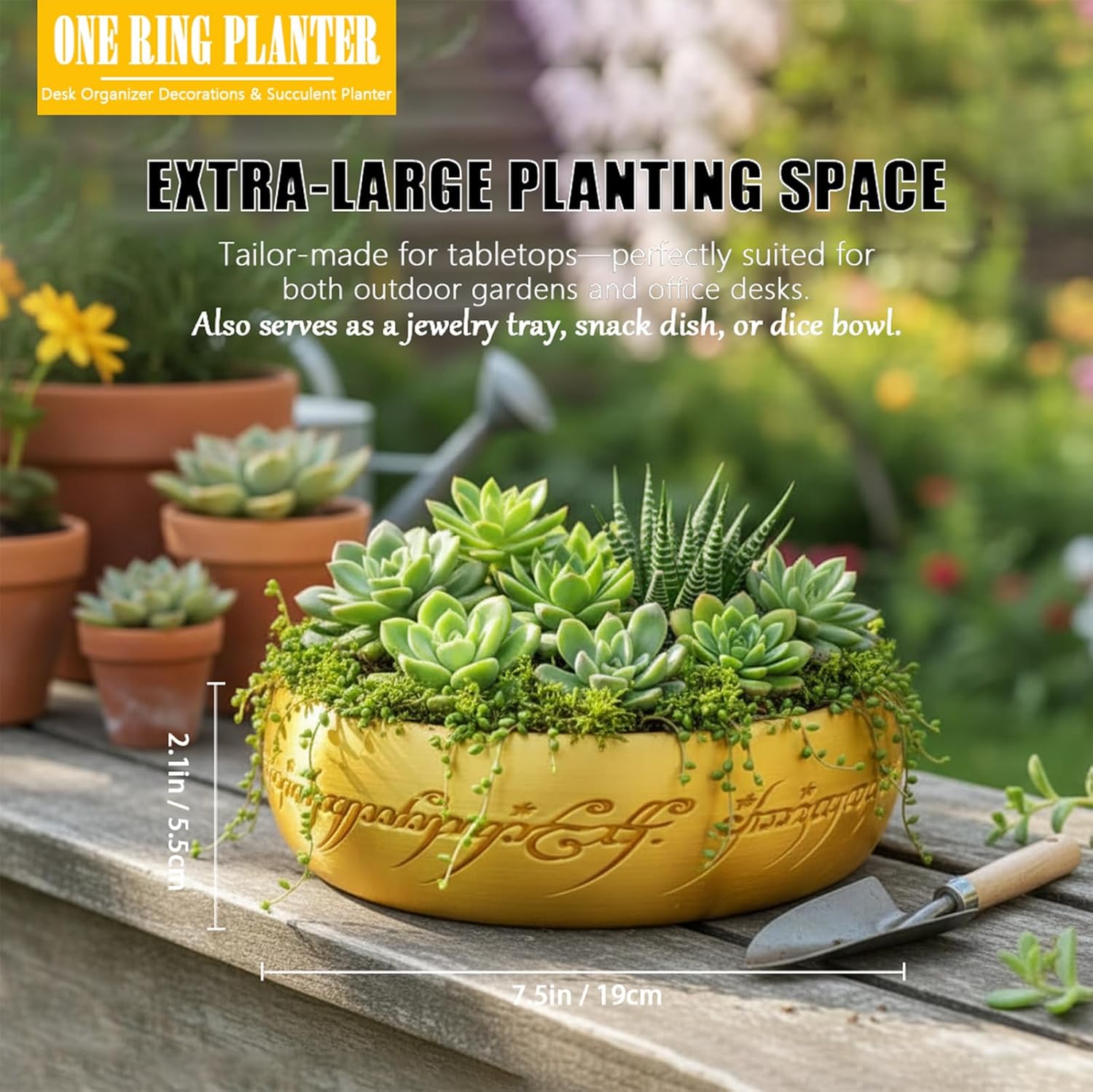 One Ring Succulent Planter Decor, 7.5In One Ring Cacti & Bonsai Planter & Catchall, Unique Ring Jar - Gift for The Ring Fans, Inspired by for Ring Fans
