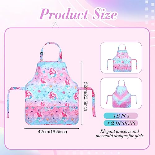 Miniatura 8 de Xtinmee 2 delantales para niños con bolsillos, correa ajustable para niñas, niños, pintura, cocina, horneado, arte