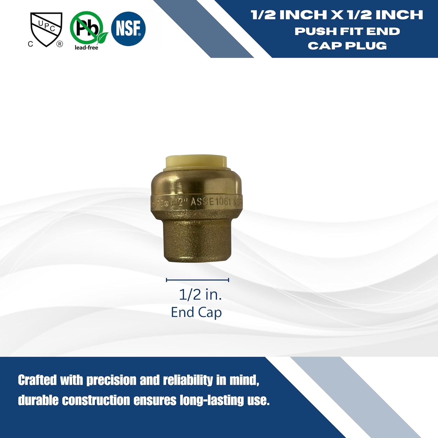 2 Pcs. XFITTING 1/2" Push Fit Cap, Brass