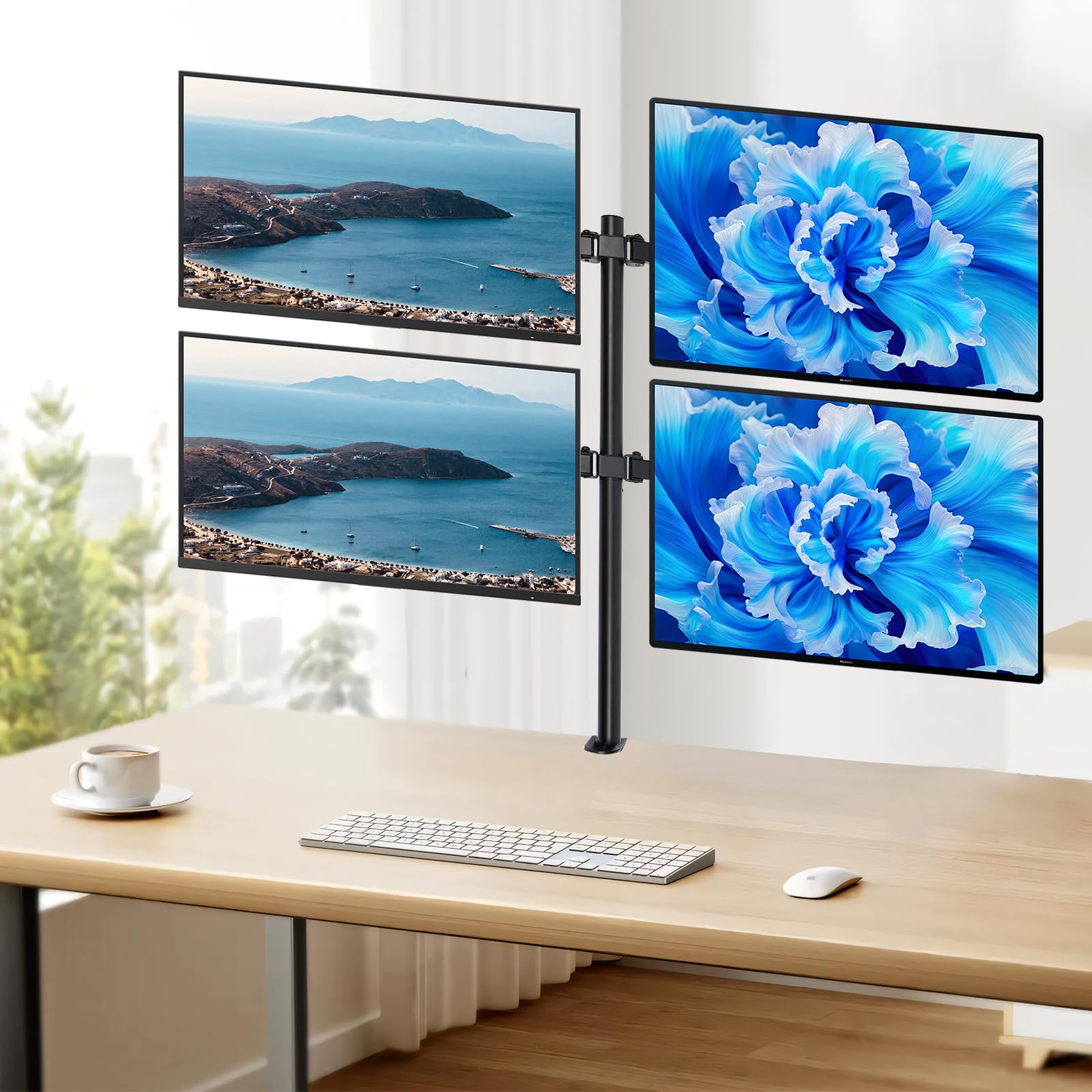 Supporto per monitor per 4 monitor da 10-27 pollici, fino a 11 kg, regolabile in altezza, VESA 75/100, nero