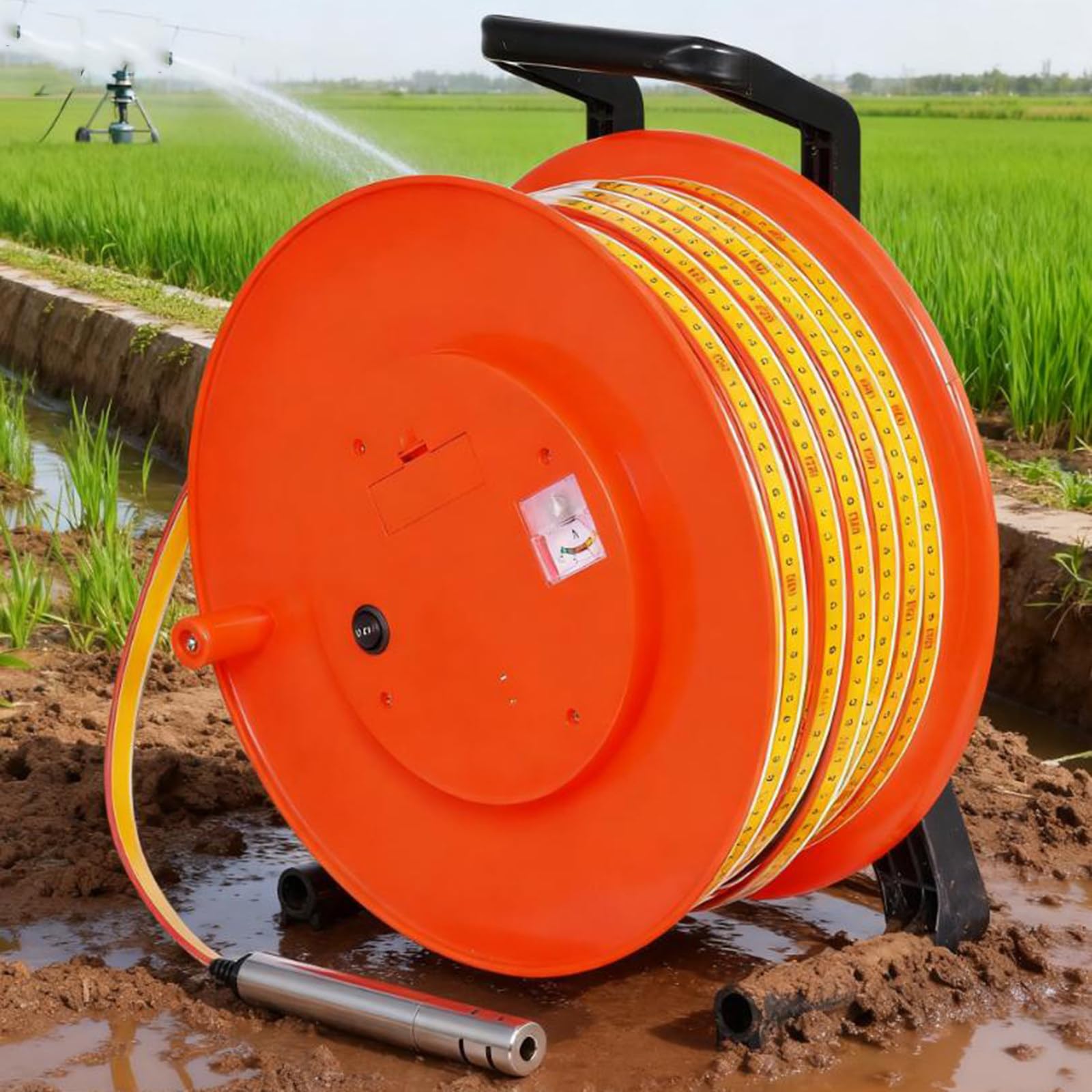 Medidor de nivel de agua, instrumento de medición de 10-300 m con sonda y cinta de acero para aguas subterráneas, pozos, perforaciones, depósitos y tuberías