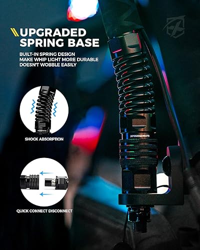 Miniatura 2 de Xprite 2 luces LED en espiral RGBW de 4 pies con base de resorte, aplicación y control remoto, luces de freno de marcha atrás, antena de