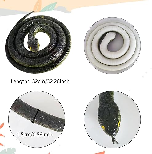 Miniatura 9 de Lohoee Serpientes falsas realistas de juguete realista de goma suave para jardín, serpiente de miedo a pájaros y ardillas, modelo complicado,