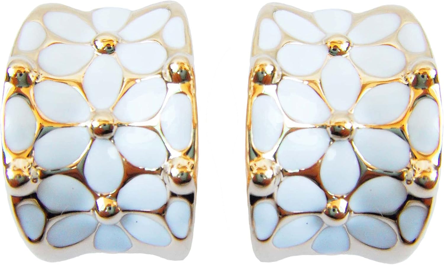 Navachi 18k Gold Plated Square Rainbow Colorful Enamel Leaves Flower Omega Back Earrings