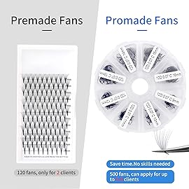 Volume Lash Extensions 12D Premade Fans Eyelash Extensions 500 PCS 0.07mm 9-16mm Mixed C/D Curl Short Stem Premade Volume Eyelash Extensions Pointed Base Fans(500PCS-12D-0.07-D, 9-16mm Mixed Tray)