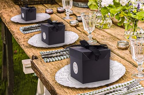 Miniatura 5 de Paquete de 12 cajas de regalo pequeñas con tapas, cajas de regalo negras con cinta para cumpleaños, embalaje de regalo, recuerdo de fiesta, cajas de