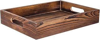 ExoLiry Rustic Brown Wood Food Serving Tray Cutout Handles Breakfast in Bed Coffee Wine Rectangular Ottoman Nesting Crate Tabletop Storage Box Desktop Document Holder Party Office Home Kitchen