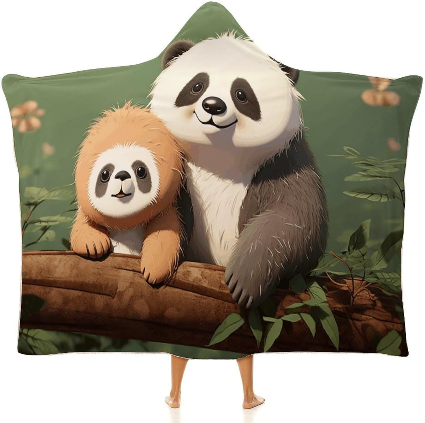 Cute Panda And Sloth Wearable Hooded Blanket, Ultra Soft Arctic Velvet Cape Cloak Unisex - Cozy Wearable Blanket