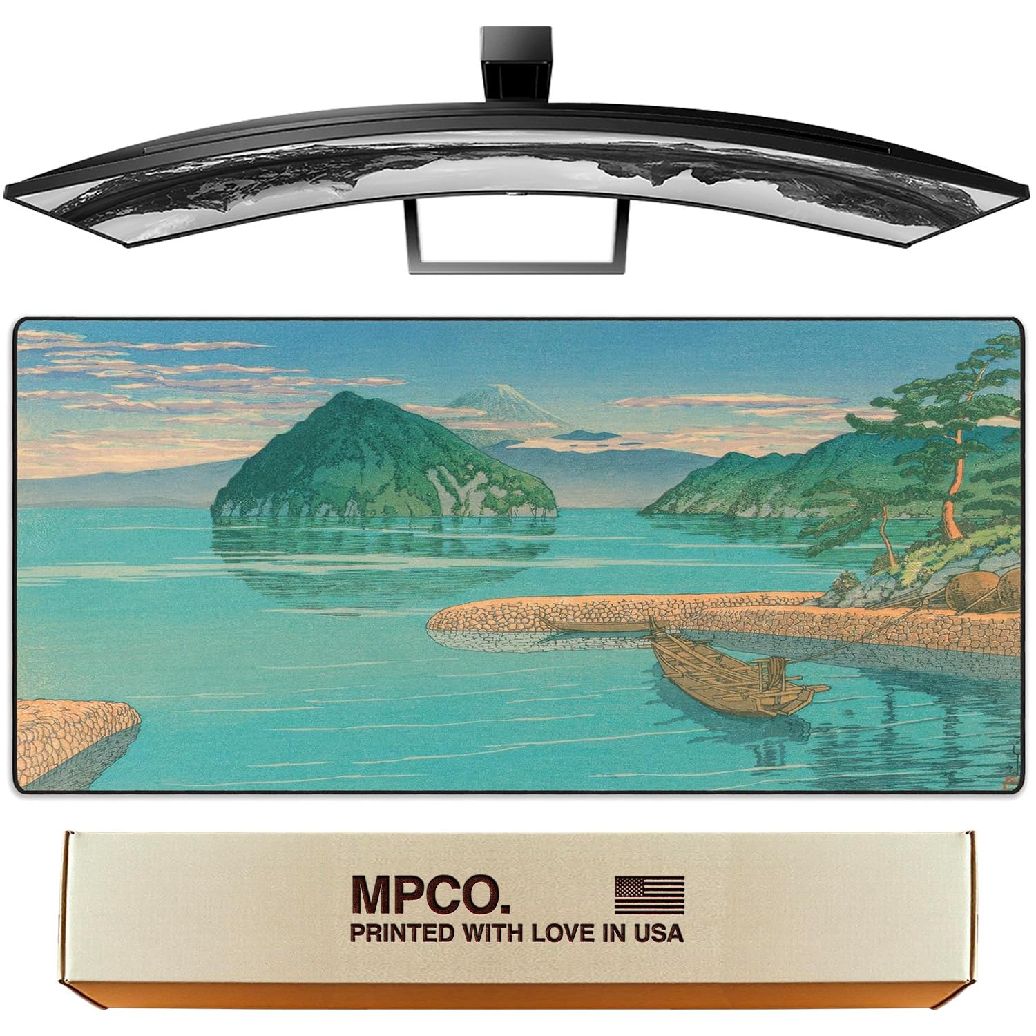 MPCO. Original Large Gaming Desk Mat – 36" x 17" Duraglyde Ukiyo-E Izuno Mitsu Full Desk Mouse Pad for Smooth Precision – Non-Slip, Washable