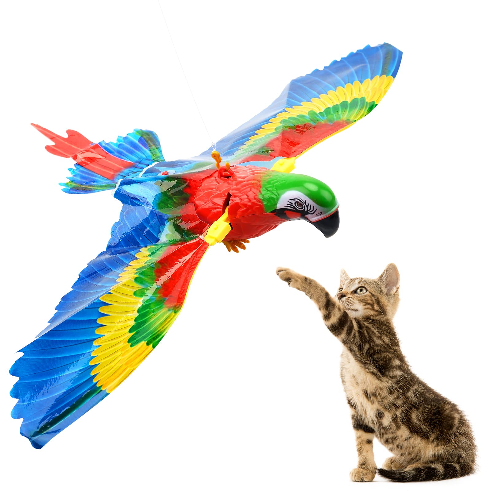 FOHYLOY Electric Flying Bird Cat Toy, Simulation Bird Interactive Cat Toy, Pet Intelligence Training Toys, Reusable Hanging Flying Bird Electric Toy for Cats Pet (Parrot)