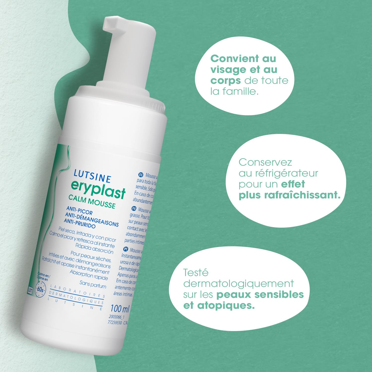 Eryplast CALM Mousse - anti-démangeaisons 100ml - Apaise et soulage les peaux sensibles, irritées et sujettes aux démangeaisons en 60 secondes - Effet rafraichissant